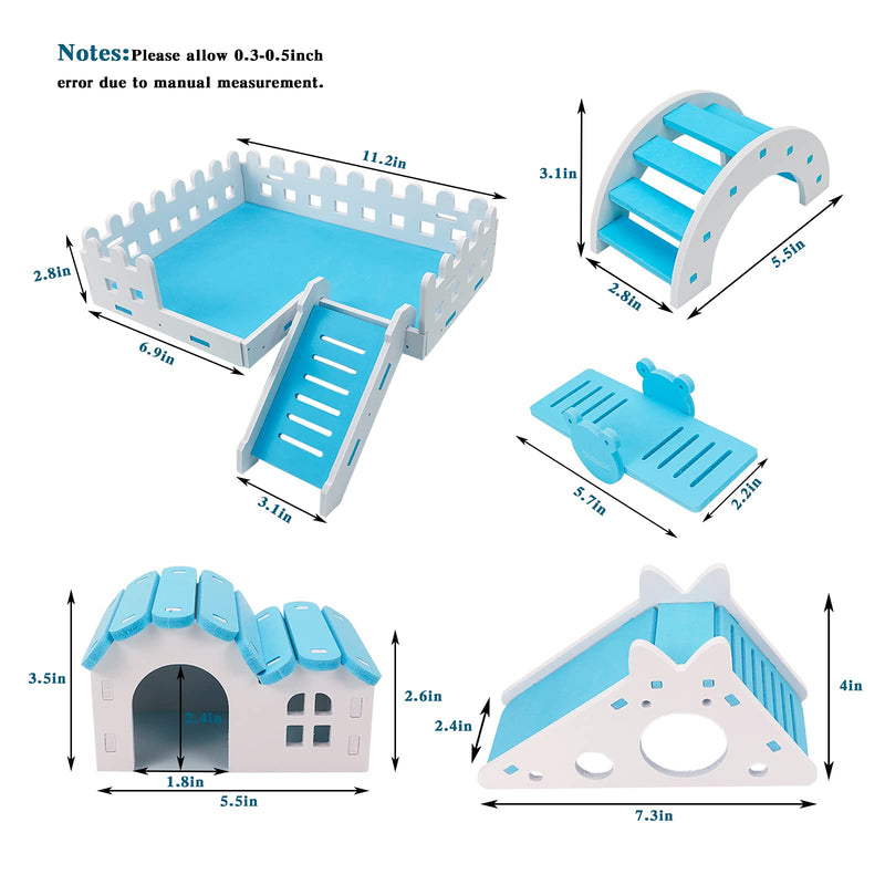 NC 5 Packs DIY Hamster Toys Platform Wooden Cage Accessories Gerbil Hideout Blue Bridge Climbing Ladder and PVC Seesaw, Funny Small Pet Exercise Toys Set, Suitable for Dwarf Hamster Chinchillas H01 - PawsPlanet Australia