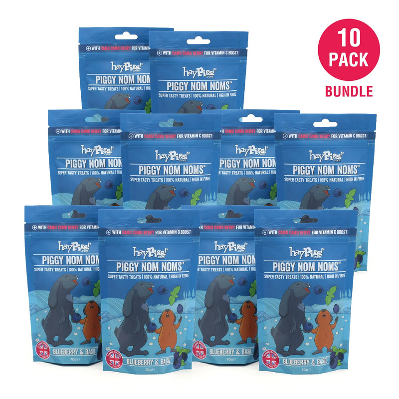 HayPigs Piggy Nom Noms 10 x 70g Blueberry and Basil Natural Guinea Pig Treats with Guinea Pig Vitamin C - Also Perfect for Rabbit Treats 10 x Blueberry & Basil - PawsPlanet Australia