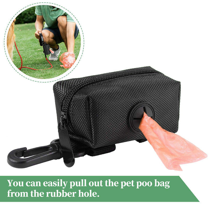 [Australia] - Outus 4 Dog Poop/Waste Bag Holder Leash Attachment,Dog Poop Bag Dispenser Zipper Pouch with Aluminum Key Carabiner Clip Includes 4 Roll of Pick-up Bags, Fits for Any Dogs Leash Black 