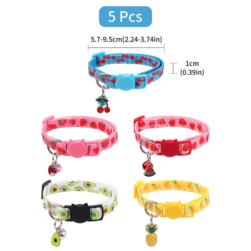 Hileyu 5 Pack Adjustable Cat Collars 18-30cm Kitten Collars with Bells and Safety Quick Release Buckle Small Pet Collar Summer Fruit Style Cat Collar for Domestic Cats Kitten Puppy Small Dogs Wearing - PawsPlanet Australia