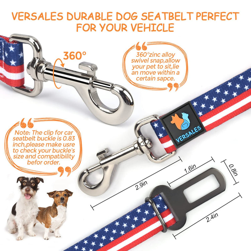 VERSALES Dog Seatbelt, Dog Seat Belt, Adjustable Dog Car Seat Belt Harness for Dogs, Reflective Dog Seatbelt Tether for Travel Use American Flag(2 Pack) - PawsPlanet Australia