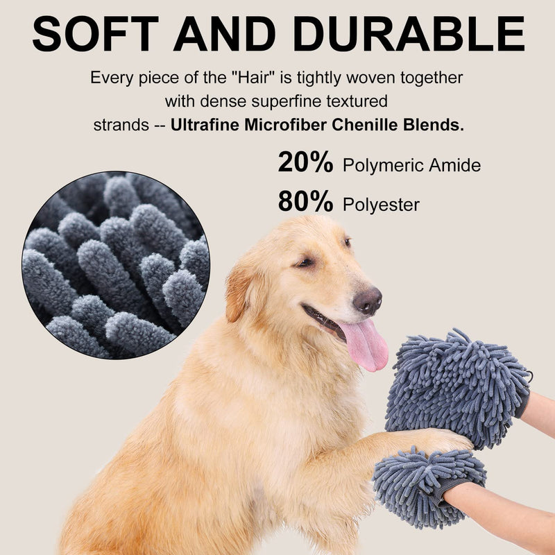 DogLemi Dog Shammy Towels Glove, Quick Drying Dogs paw Towel, Chenille Microfiber Pet Dirty Dogs Grooming Mitt for Large Medium Small Pet, Super Absorbent, Machine Washable - PawsPlanet Australia
