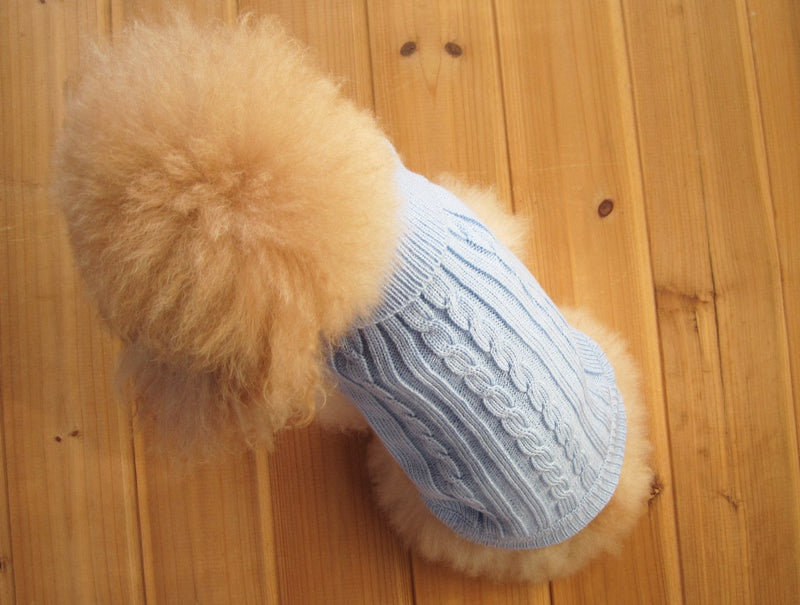 [Australia] - FAMI Turtleneck Classic Straw-Rope Pet Dog Sweater Apparel S SkyBlue 