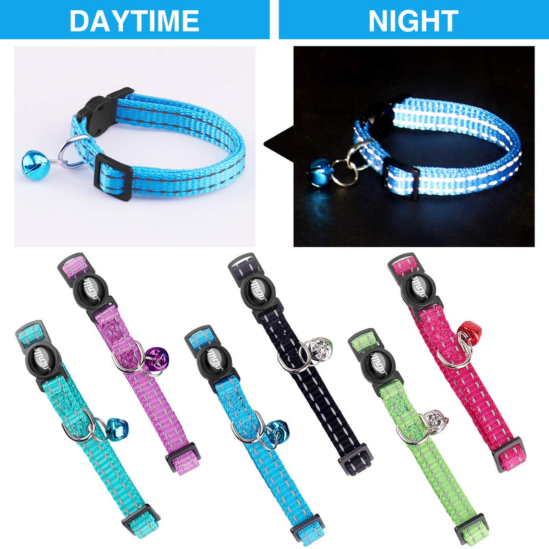 Cat Collar Safety Adjustable VACNITE Cat Collar with Bell Reflective Strap Safety Quick Release Buckle Suitable for Cats and Small Dogs (Pack Of 6) Round button - PawsPlanet Australia