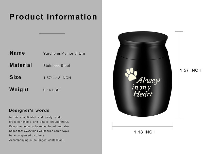NA Yarchonn Small Mini Cremation Pet Urn, Stailess Durable Keepsake Urns For Dogs Cats(Black Paw Print) Black Paw Print - PawsPlanet Australia