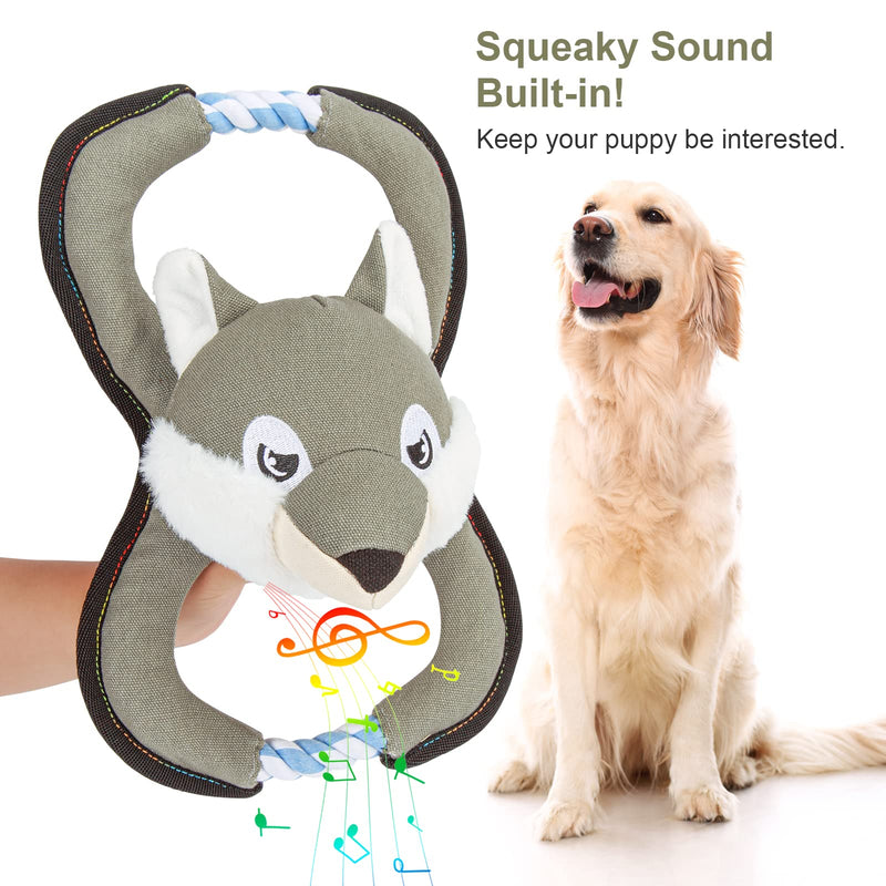 Tug Toy for Dogs, Squeaky and Plush Rope Tug Dog Toy in Grey Fox Shape, Interactive Durable Tug of War Dog Toy - PawsPlanet Australia