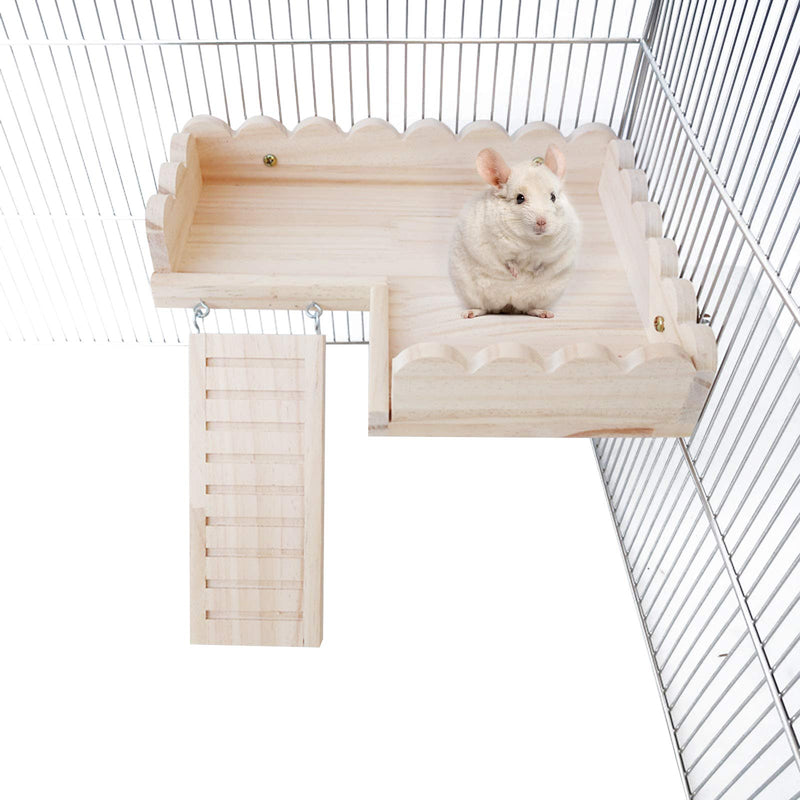 ROZKITCH Hamster Platform with Climbing Ladder, Bird Perch Cage Toy Wooden Play Gym Stand, Natural Pine Wood Tray for Chinchilla Squirrel Rabbit Guinea Pig, Birdcage Toy for Parrot Conure Parakeet L Perch Small - PawsPlanet Australia