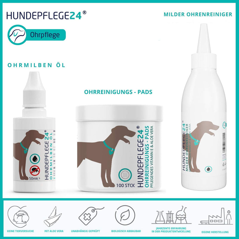 Hundepflege24 Dog Ear Cleaner - 100 Ear Pads as Ear Cleaners for Dogs, Cats & Small Animals - Gentle But Effective Ear Care & Cleaning - Dog Ear Pads with Nourishing Aloe Vera & Lanolin 100 Pieces - PawsPlanet Australia