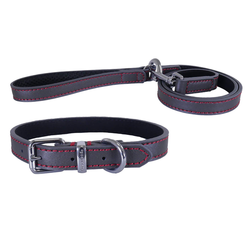 Rosewood Grey leather dog collar 18-22", L - PawsPlanet Australia