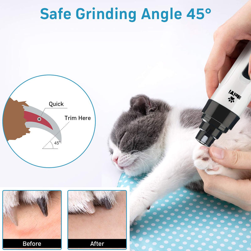 [Australia] - HeiYi Pet Nail Grinder, Low Noise 2 Speed Dog Nail Grinder Pet Nail Trimmer 3 Ports Rechargeable Cordless Painless Paws Grooming & Smoothing for Small Medium Large Dogs & Cats 