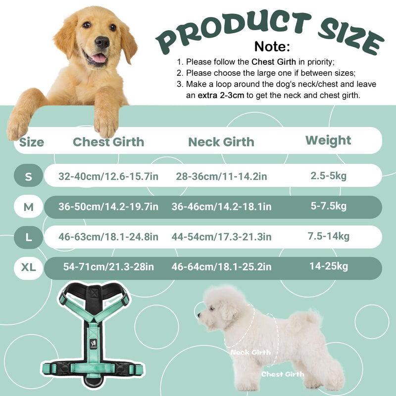 LiebeDD Dog Harness Green S - Chest Harness Dog Medium Large Adjustable Reflective Anti Pull Dog Harness French Bulldog Dog Pull Harness Dog Harness - PawsPlanet Australia