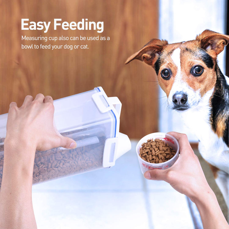 [Australia] - Kytely Airtight Pet Food Storage Container, Small Dog Food Container with Measuring Cup, Cat Food Container with Pour Spout, 4 Seal Buckles Food Dispenser for Regular Food, Dogs, Cats, Birds 