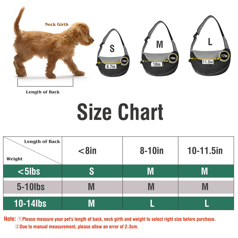 VavoPaw Dog Sling Carrier, Adjustable Non-Slip Padded Shoulder Strap Breathable Mesh Walk Travel Safe Pet Sling Crossbody Backpack Sling Bag for Puppy, Small Dog Cat, Small Size, Black - PawsPlanet Australia