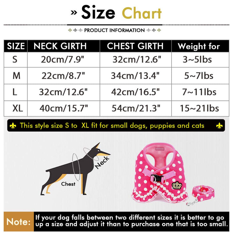 SMALLLEE_LUCKY_STORE No Pull Polka Dot Small Dog Cat Harness with Crown, Soft Mesh Padded Vest Harness and Leash Set for Girls S (chest 12.6",fit 3-5 lbs) Black - PawsPlanet Australia