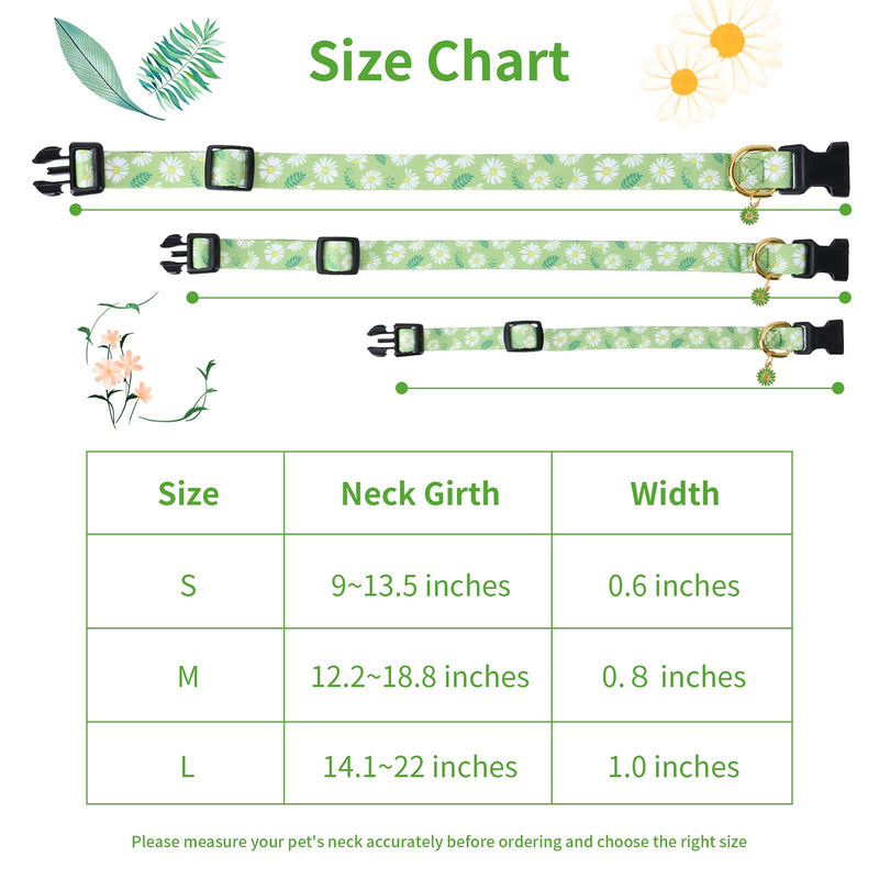 Cotton Handmade Dog Collar for Small Medium Large Dogs,Green Daisy with Pendant Cute Dog Collars,Ideal for Girl Dogs Boy Dogs (Medium) Green - PawsPlanet Australia