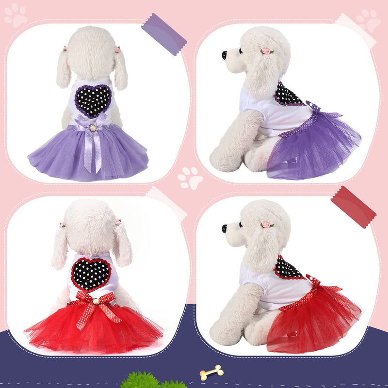 4 Pieces Dog Dress Peach Heart Dog Puppy Skirt Dog Princess Tutu Dress Dog Bowknot Vest Dress for Small and Medium Pets Dogs (S) - PawsPlanet Australia