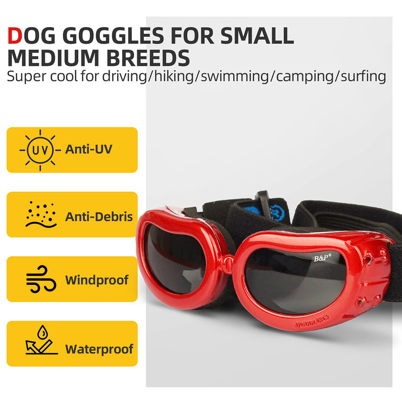 Dog Goggles, Dog Sunglasses with Adjustable Head and Chin Straps, Waterproof UV Protection Pet Sunglasses Eye Wear Glasses for Dogs Small XS Black - PawsPlanet Australia