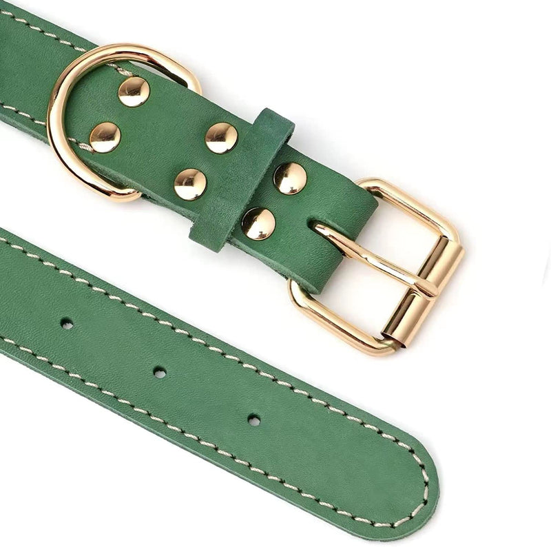 SLZZ Premium Genuine Leather Dog Collar/Soft Durable Heavy Duty Genuine Leather Dog Collar for Male Female Small X-Small Medium Large X-Large Dog-Green-L Amazon fulfillment - PawsPlanet Australia