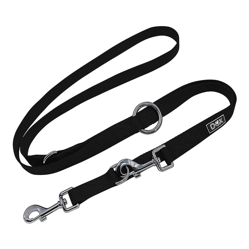 DDOXX nylon dog leash - 2m, 3-way adjustable dog leash for all dog sizes - XS (black) Black XS - 1.0 x 200 cm - PawsPlanet Australia