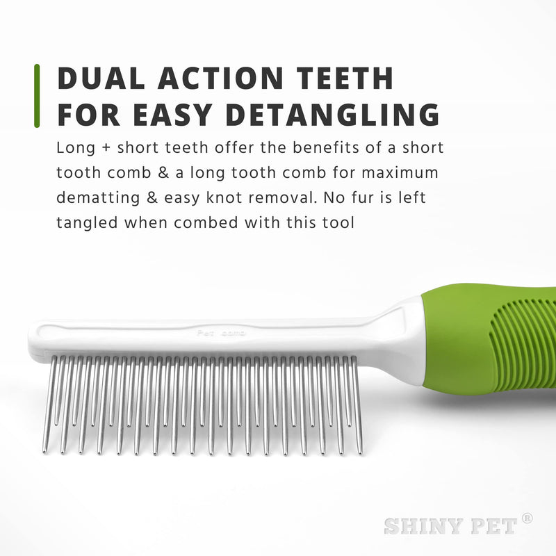 Detangling Pet Comb for Dogs & Cats - Detangler Grooming Tool with Long & Short Stainless Steel Metal Teeth for Dematting Matted Fur, Combing Out Knots, Removing Tangles from Undercoat - Ebook Guide TOOL7 - PawsPlanet Australia
