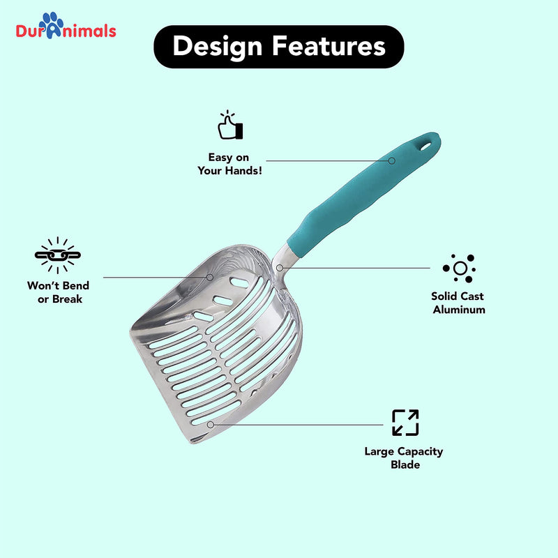 DuraScoop Jumbo Cat Litter Scoop – All Metal Scoops for Kitty Litter Boxes – Sifter, Deep Shovel, Solid Core – Corrosion Resistant Litter Box Cleaner Blue - PawsPlanet Australia