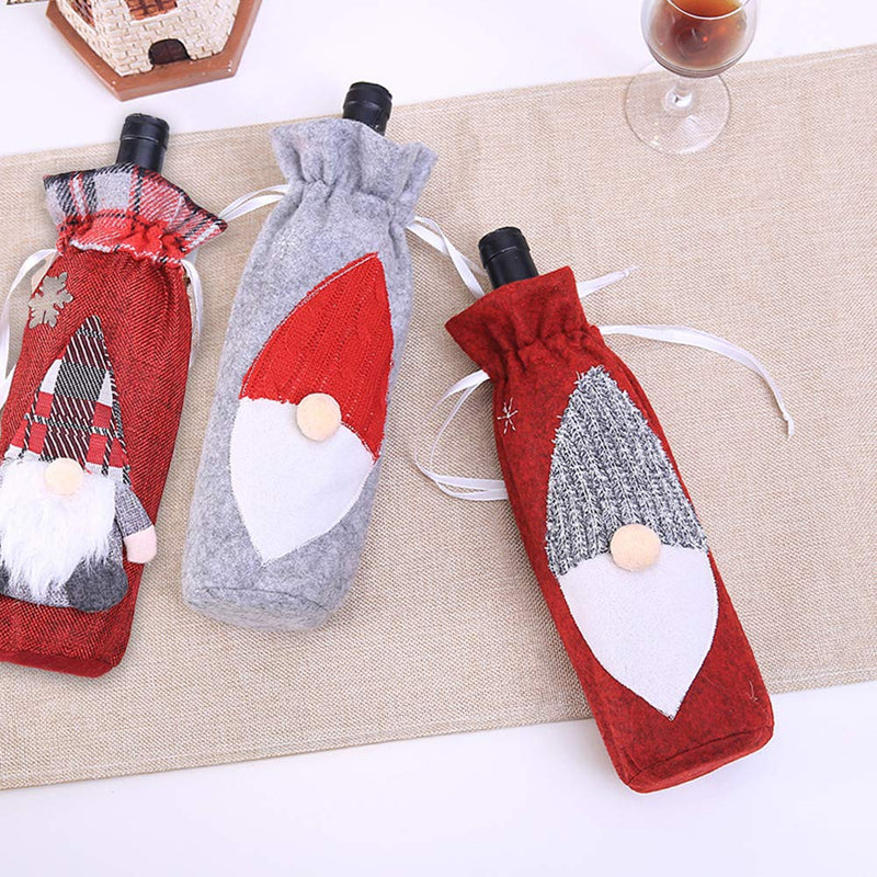 KEFAN 8 Pack Christmas Gnomes Wine Bottle Covers with Drawstrings, Vintage Plaid Checked Bottle Bags for Dining Table Decorations (Gnomes 8 Pack) Gnomes 8 Pack - PawsPlanet Australia