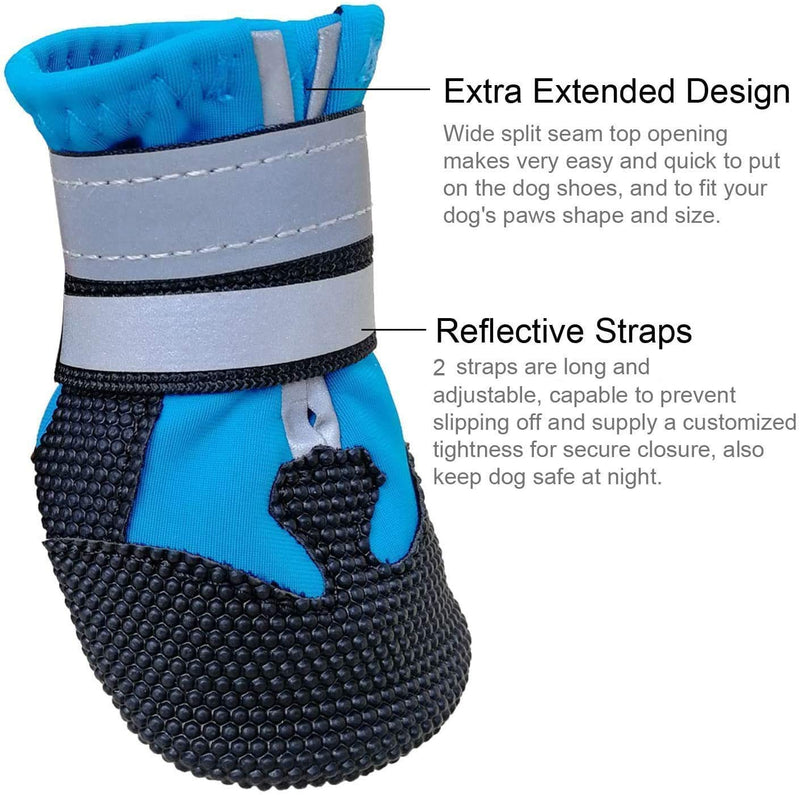 Dricar Dog Shoes, 4Pcs Dog Boots for Protect Paws, Anti Slip Waterproof Dog Shoes with Adjustable Reflective Straps for Small Medium Large Dogs, Blue (S) S - PawsPlanet Australia