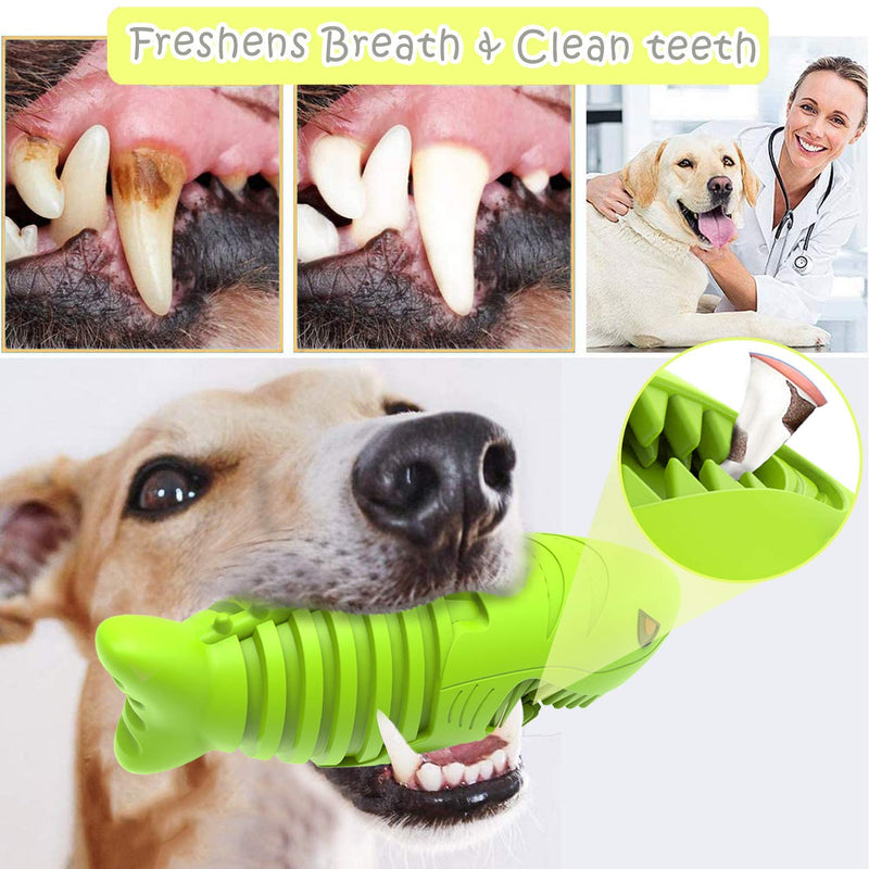 Dog Chew Toys for Aggressive Chewers Large Breed, Dog Squeaky Toy, Dog Toothbrush Stick, Toughest Natural Rubber Dogs-Teeth Cleaning Toys Dental Oral Care for Medium Large Dogs Puppy (Shark Shape) Grass Green - PawsPlanet Australia