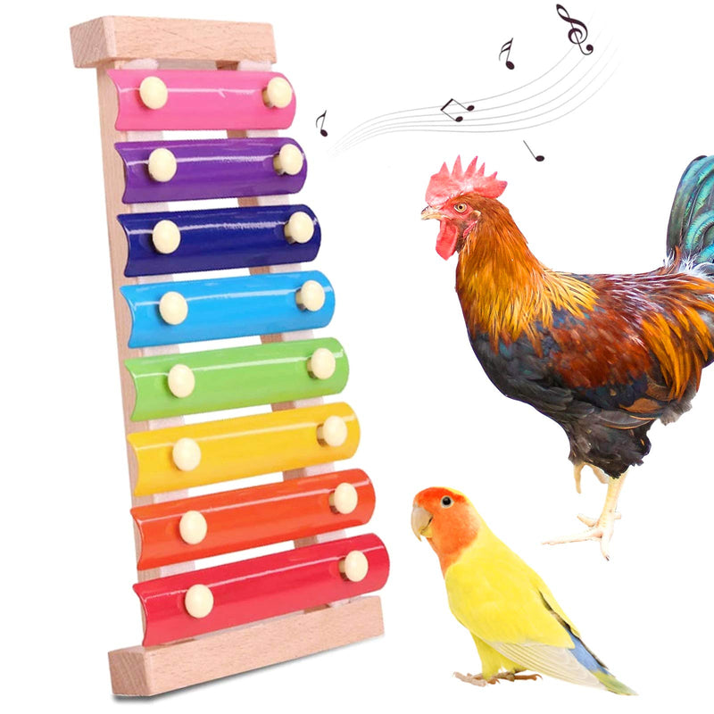 Chicken Toy,Chicken Xylophone Toy and Parrot Skewer Hen Musical Toy Hanging Chicken Pecking Toys Parrot Skewer Bird Food Holder Chicken Coop Pecking Toy with 8 Metal Keys and Grinding Stone for Chick - PawsPlanet Australia