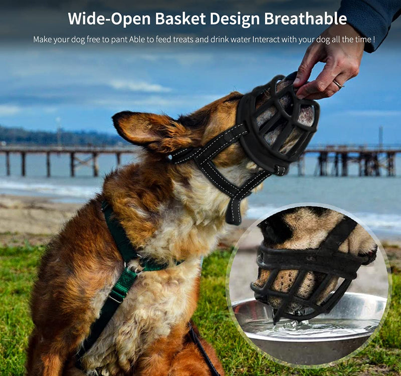 Dog Muzzle,Soft Basket Silicone Muzzles for Dog, Best to Prevent Biting, Chewing and Barking, Allows Drinking and Panting, Used with Collar Black 2(Snout7.5-9.5") - PawsPlanet Australia