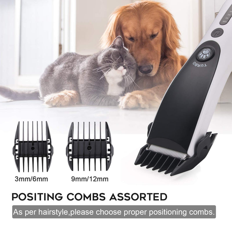 Cordless Dog Clippers, Low Noise Electric Dog Shaver Pet Clippers USB Rechargeable Sharp Grooming Trimmer for Dogs Cats, 2 Guide Combs 3/6mm 9/12mm Included (white1)) Silver - PawsPlanet Australia