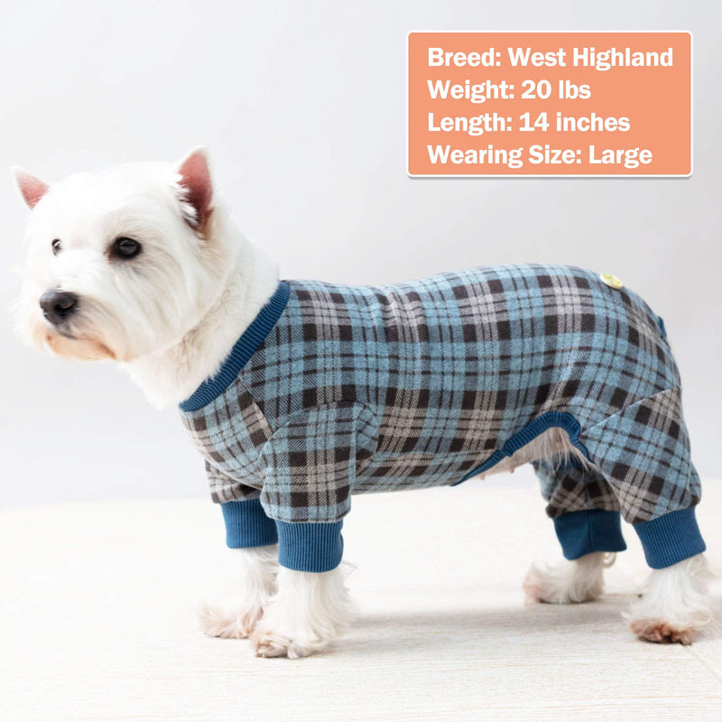 kyeese Dog Pajamas Plaid Stretchy Soft Dog Pjs for Small Dogs Cat Pajamas Dog Onesie Doggie Jammies XS (3-4.5lbs) Blue - PawsPlanet Australia