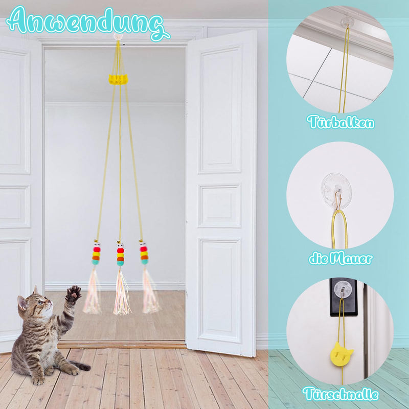 Bestomrogh Pack of 6 Cat Toys Self-Employment Hanging Door Frames, Adjustable Teaser Toy, Interactive Toy with Bell for Indoor Kitten Chase - PawsPlanet Australia