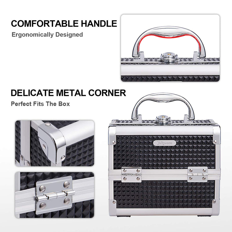 Joligrace Girls Makeup Box with Mirror Vanity Case Jewelry Organiser Nail Box Cosmetic Case Light Weight, 2 Trays Lockable with Keys (Black) Black - PawsPlanet Australia