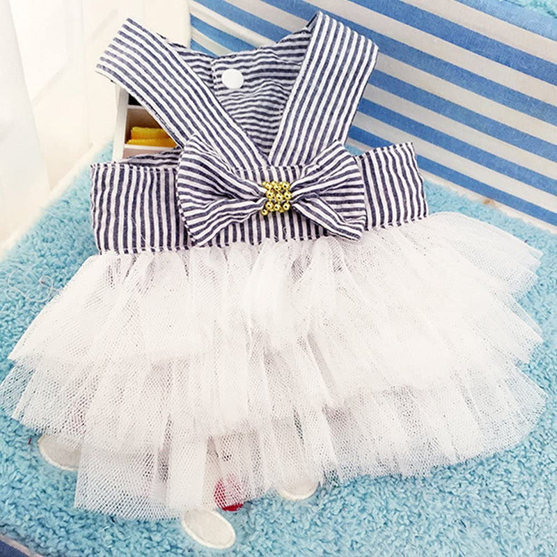 Dog Dresses, Fashion Pet Dog Clothes, Striped Mesh Puppy Dog Princess Dresses Blue X-Small - PawsPlanet Australia