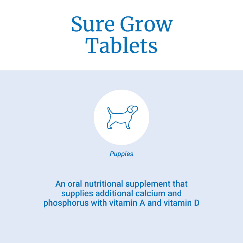 PetAg Sure Grow 100 - Puppy Vitamins - Calcium & Phosphorus Supplement for Dogs - 100 Tablets - PawsPlanet Australia