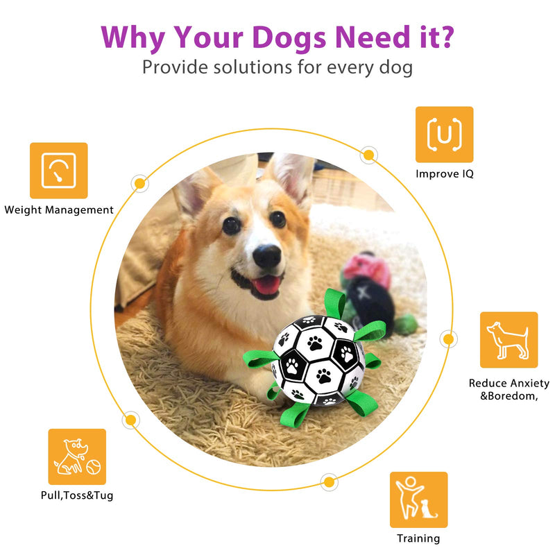 G.C Dog Soccer Ball with Grab Tabs Interactive Dog Toys Durable Dog Tug Toy 6 inch Outdoor Dog Water Toy for Small Medium Dogs - PawsPlanet Australia