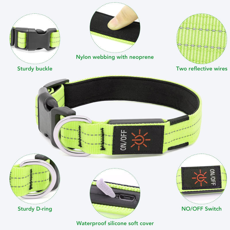 Visinite Rechargeable Dog Light Collar, Fully Adjustable, Waterproof LED Dog Light Collar Made of Neoprene, Glow in the Dark Dog Collar Luminous for Medium Large Dogs Walking at Night L Single LED Light Bulbs - Blue - PawsPlanet Australia