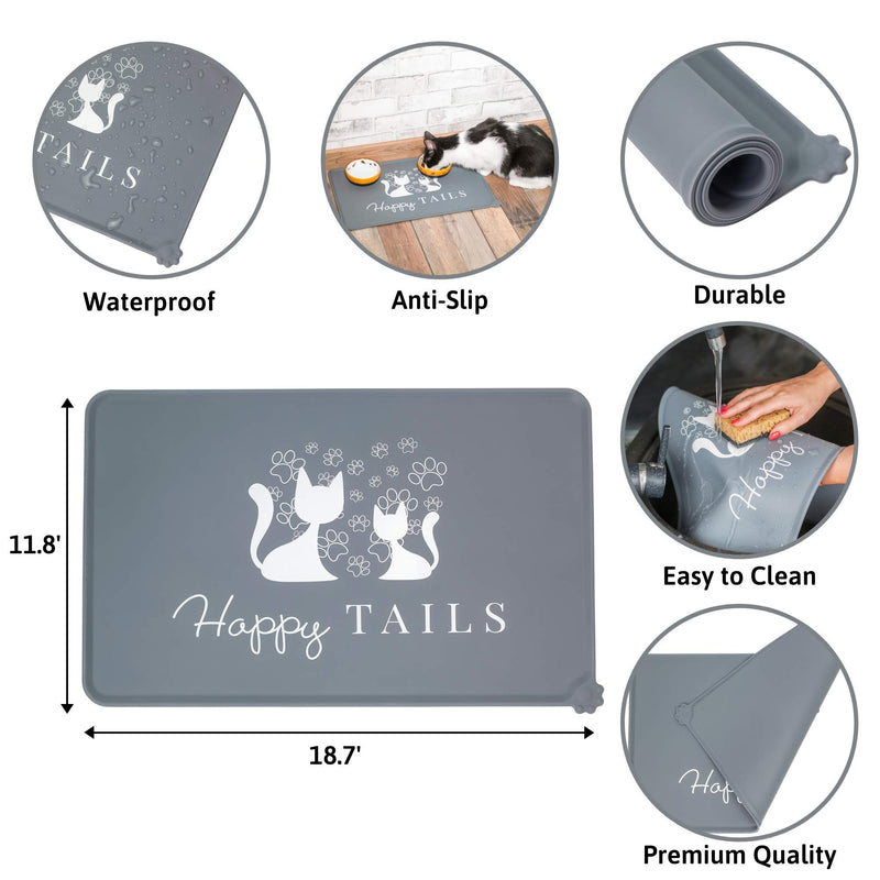 Silicone Dog Cat Food Mat Dog Bowl Mat Pet Waterproof Dog Cat Feeding Mat Non Slip Dog Mat For Bowls (grey, cat) grey - PawsPlanet Australia