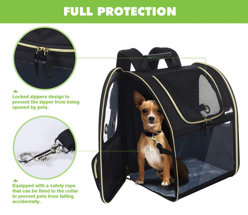 pecute Pet Carrier Backpack Expandable,Portable Breathable Rucksack with Mesh Opening-Visible Acrylic-Safety Belt-Pockets, Extendable Back More Space Great For Carrying Puppy Cats (Black) Black Acrylic Window - PawsPlanet Australia