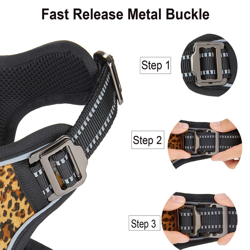 Petiry No Pull Dog Harness with Easy Control Handle and 2 Leash Clips, Fancy Leopard,Adjustable and Durable with Mesh Padded Reflective Vest Harness for Puppy Medium Dogs(Neck:18-22";Chest:22-29") Medium:(Neck:18-22";Chest:22-29") - PawsPlanet Australia