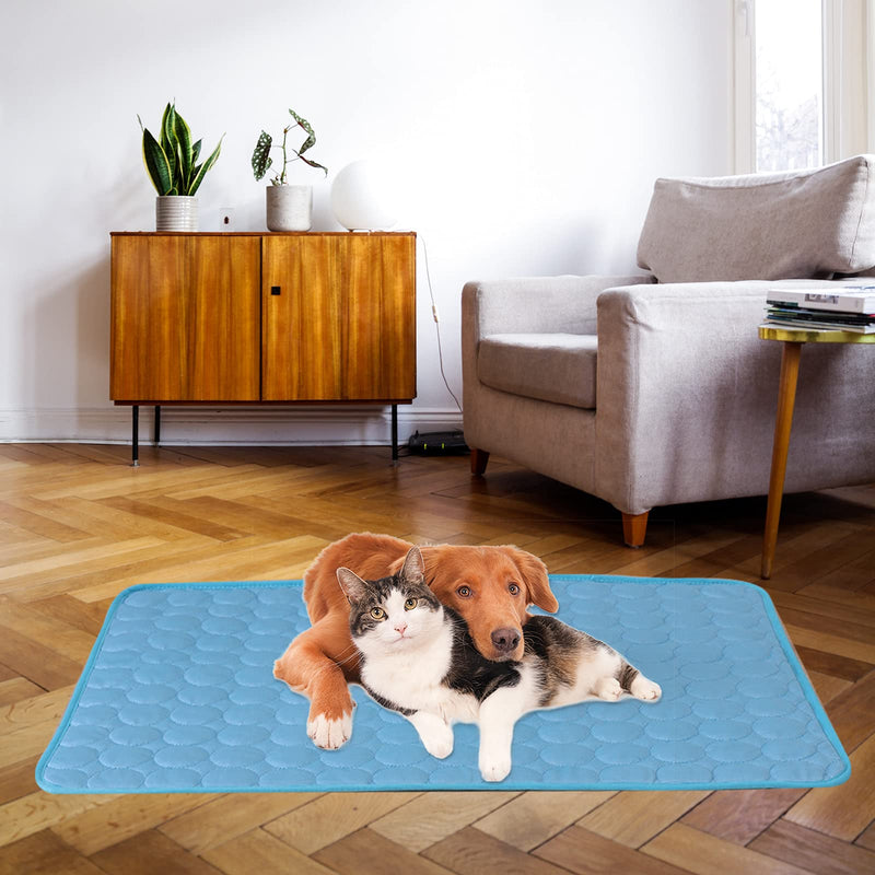 Dog Cooling Mat, Washable Summer Pet Cooling Pad for Dogs Cats, Breathable Ice Silk Cooling Mat Non-Toxic Self Cooling Sleeping Mat for Kennel/Car seat/Indoor/Outdoor S 19.7" x 15.7" Blue - PawsPlanet Australia