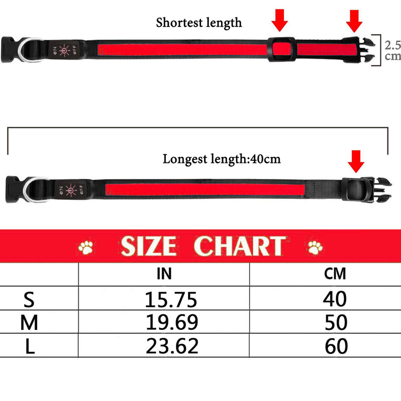 LED Dog Collar Light Up Dog Collar USB Rechargeable Waterproof,Night Dog Band with 3 Glowing Modes,Makes Your Dog Visible, Safe & Seen (red) (red, M) red - PawsPlanet Australia