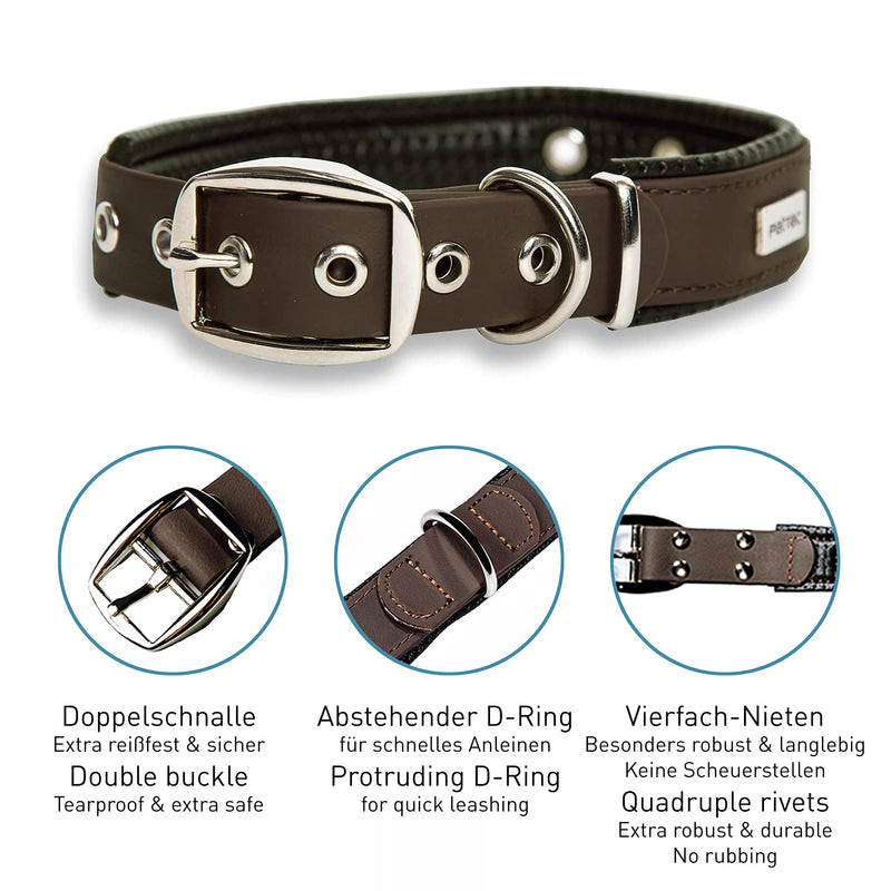 PetTec Comfortable Dog Collar, Permanent & Robust; Made with Strong, Tear Resistant Trioflex, Perfect Size for Big or Small Dogs, Great Fit with Padding Weatherproof and Waterproof (Brown) Size M (16.5-20.5"/42-52cm) Brown - PawsPlanet Australia