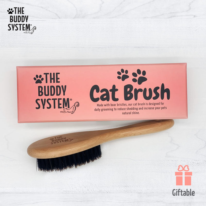 The Buddy System Cat Brush with Boar Bristle and Wooden Handle, Professional Grade Daily Grooming Hairbrush, Reduce Shedding, Soft Hair and Healthy Shine 1 Pack - PawsPlanet Australia