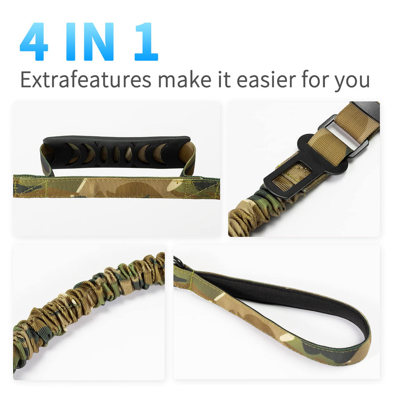 Dog Leash Double Handle , Highly Reflective Heavy Duty No Pull Dog Leashes with Elastic Bungee for Medium and Large Dog, Chew Proof Dual Waist Leash for Dog Walking Adjustable Camo - PawsPlanet Australia