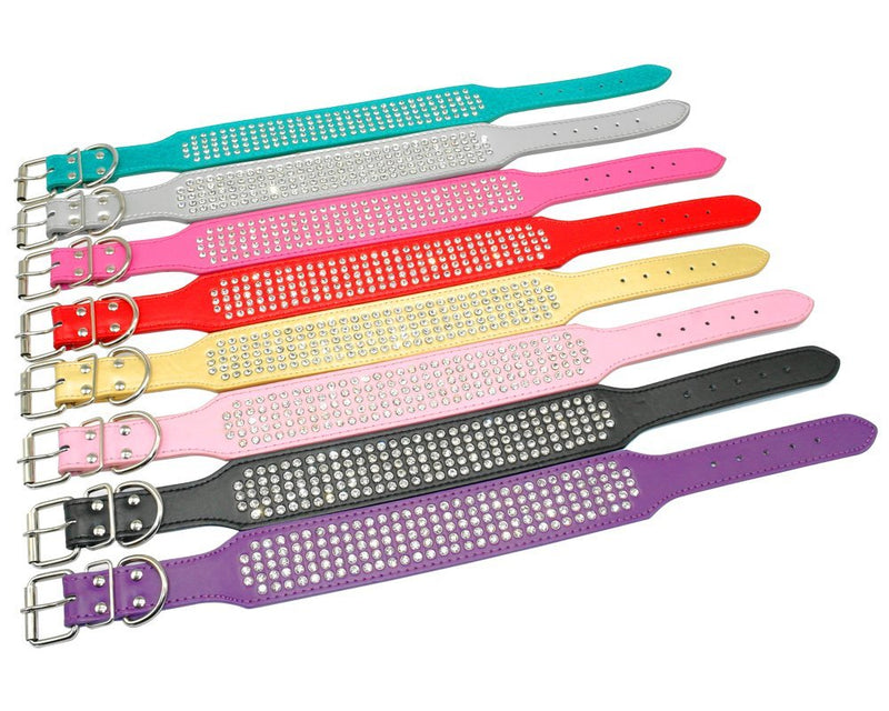 [Australia] - Beirui Rhinestones Dog Collars - 2" Width with 5 Rows Full Sparkly Crystal Diamonds Studded PU Leather - Beautiful Bling Pet Appearance for Medium & Large Dogs 21-24" Turquoise 