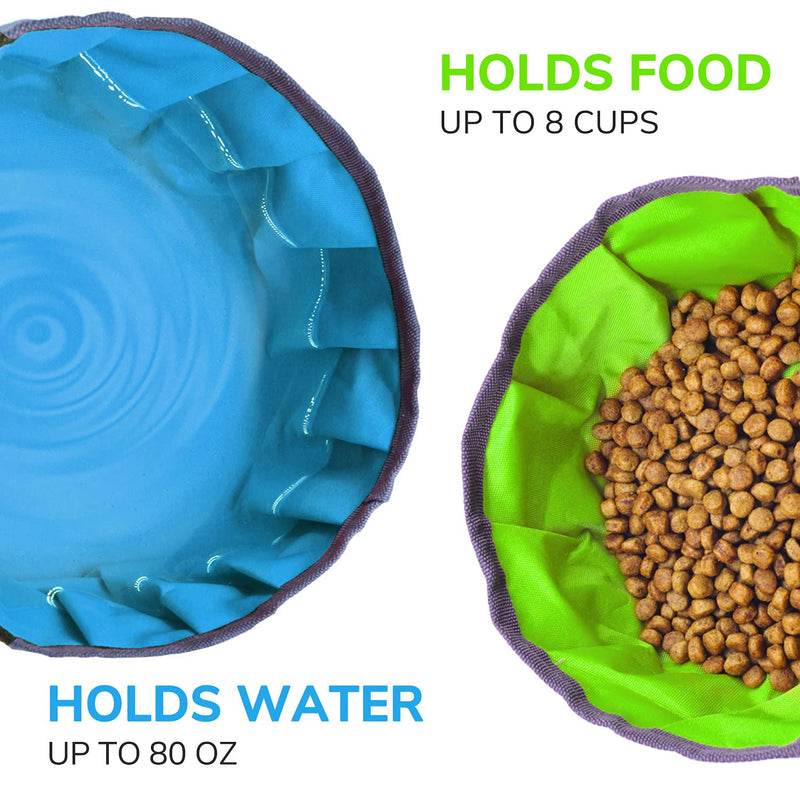 LumoLeaf Collapsible Dog Bowls, Large Lightweight Foldable Travel Bowl, Portable Water and Food Bowls for Pets Dogs Cats with Zipper Blue and Green - PawsPlanet Australia