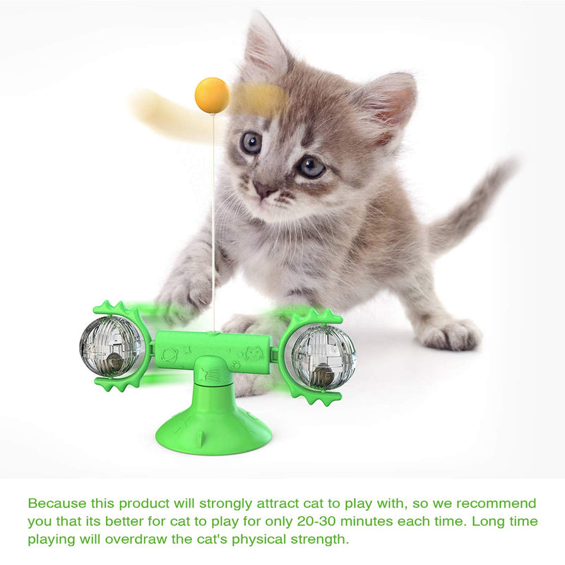 [Australia] - 3 in 1 Windmill Cat Toy Turntable Teasing Interactive Cat Toys for Indoor Cats With Feather Funny Cat Self Play Toys With Suction Cup, Quiet Rotatable Catnip Toys Cat Teasing Ball Toy For Kittens Green 