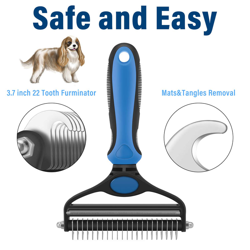 CGBE Dog Brush and Cat Brush, 2 in 1 Pet Undercoat Rake Grooming Tool for Deshedding, Mats & Tangles Removing, Shedding Brush and Dematting Comb for Large Small Dogs & Cats' Long & Short Hair Remover Large-Blue - PawsPlanet Australia